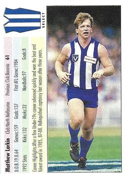 1993 Select AFL #61 Matthew Larkin Back